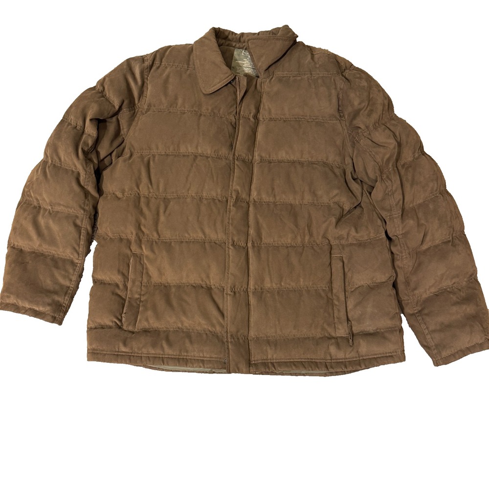 L.L Bean Brown ultra suede quilted Goose Down Puffer Jacket men's 2XL